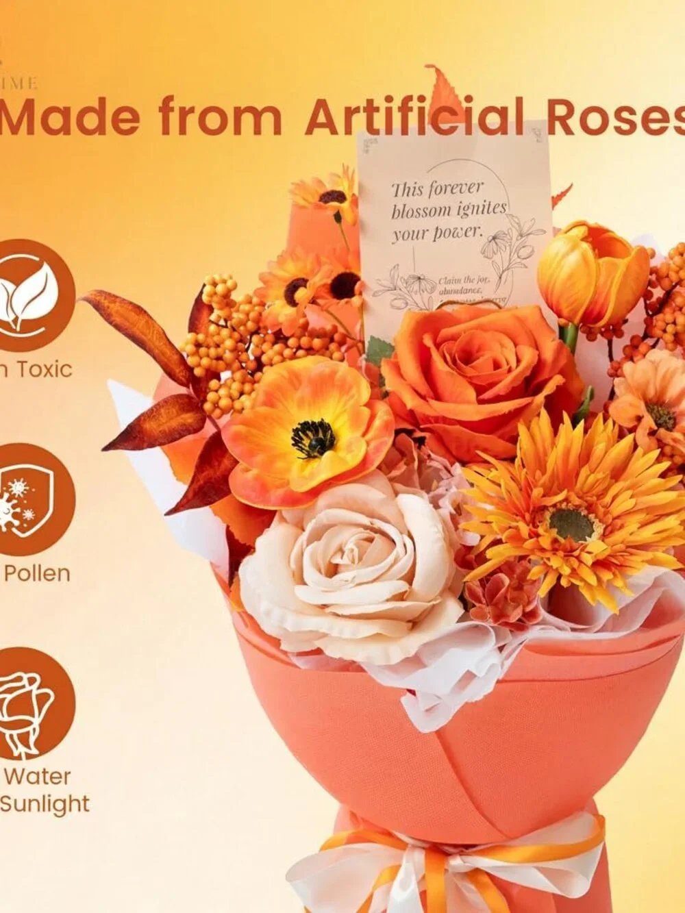 Tinge Time Preserved Flower Bouquet, Orange Artificial Flowers-Faux Flowers